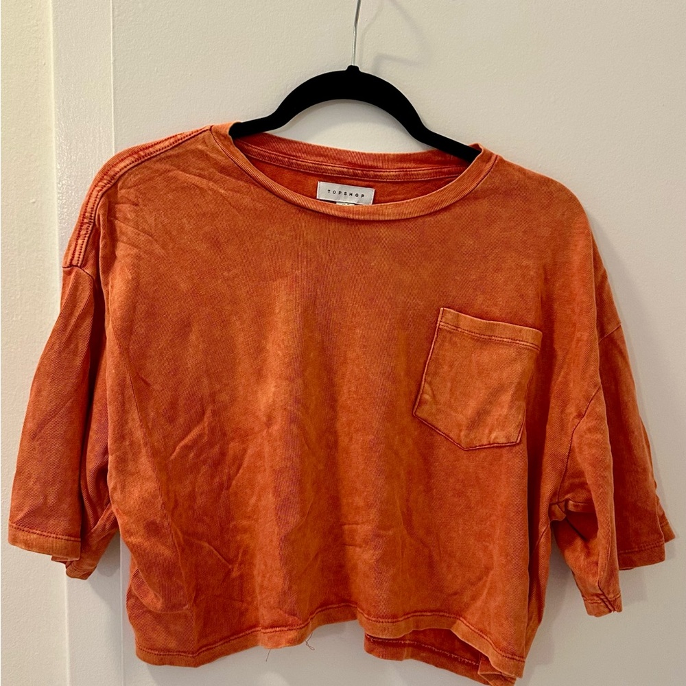 Topshop Coral Cropped Tee